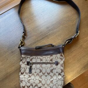 Coach Vintage Brown and Tan Signature Crossbody Bag
